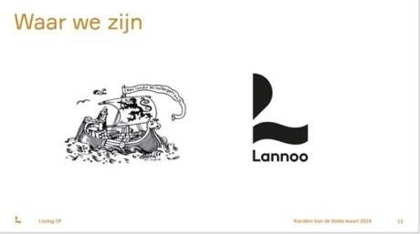 Het oude logo van uitgeverij Lannoo versus het nieuwe logo.